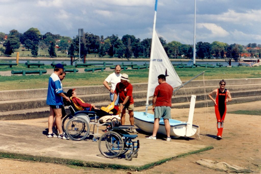 Transferring a sailor from a wheelchair to a boat